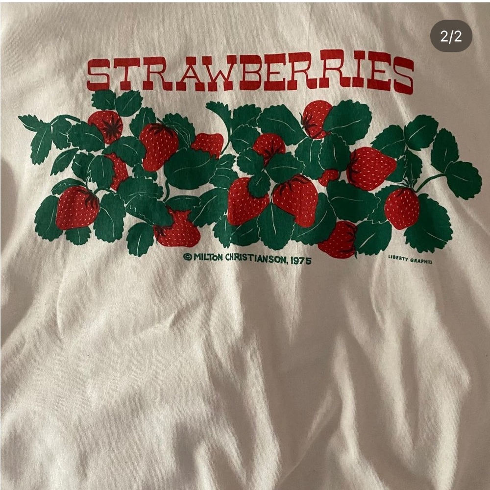 Liberty Graphics Strawberry T Shirt Unbleached Cotton Top Tee Milton 1975 XL - Picture 2 of 4